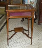 Small Lift top Display Stand with Cross Stretcher Base Mahogany with Inlay