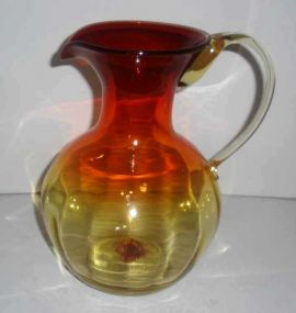 Mouth Blown Ruby Fade To Amber Pitcher