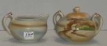 Nippon Hand Painted Cottage Scene - Creamer, Covered Sugar