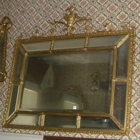 Adams Style Gilt Framed Beveled Mirror with Classic Urn