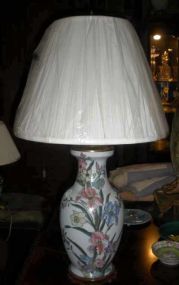 Oriental White Lamp with Flowers and Butterflies