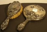Silver Plated Art Nouveau Hand Mirror and Matching Brush