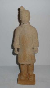 Chinese Pottery Tomb Figure of Man In Long Coat, Unglaze