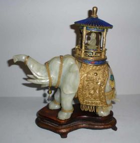 Jade Elephant w/Enamel Bronze Platform Mounted