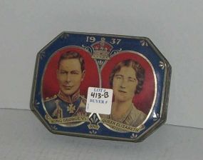 British Royalty Decorated Tin - George VI 1937