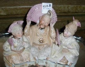Bisque Porcelain Family Trio in Single Mold, Nodder, German After 1850