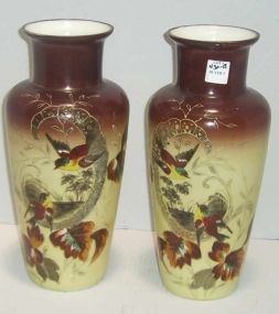Pair of Bristol Glass Enameled Vases