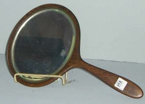 Hand held vanity beveled mirror wood frame