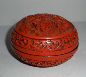 Cinnabar Round Cover Box with Floral Decoration