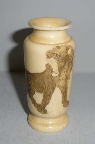 Small Celluloid Vase w/Great Roaring Lion