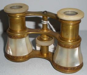 Set of White Mother of Pearl and Brass Copper Glasses