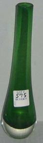 Tall green cased glass bud vase