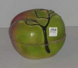 Peach Shaped Decorated Covered Pottery Dish