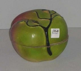 Peach Shaped Decorated Covered Pottery Dish