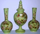 3 Piece Chartreuse Mantel Garniture Set