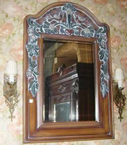 Folk Art Wooden Frame w/Beveled Mirror