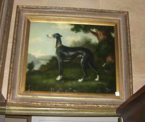 Oil on Canvas of Large Dog in Gilt Frame