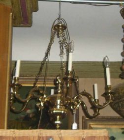 Solid Brass 6 Light Chandelier w/Ornate Hanging Chain