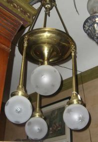 Brass 4 Light Chandelier w/3 Lights on Hanging Arms