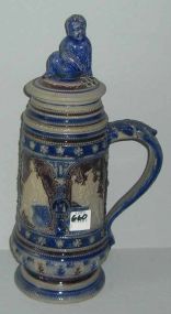 German Cobalt/Gray Stoneware Stein w/Loose Lid