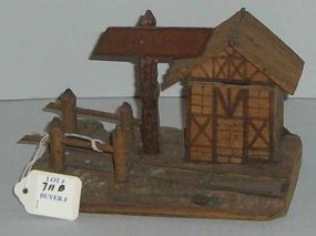 Folk Art Miniature Train Station Match Holder