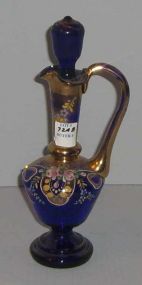 Czech Blue Glass Small Ewer w/Gilt