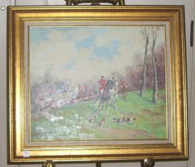 Gilt Frame Oil on Canvas of Fox Hunt