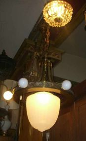 Chandelier w/7 Lights, Solid Brass and Frosted Glass Art Deco Globe