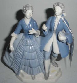 German Figural Man and Woman in Light Blue and White