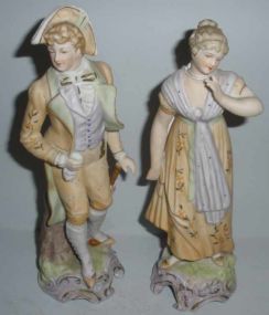 Pair of Bisque Decorated Man and Woman