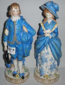 Pair German Light Blue Decorated Figurines