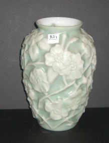 Aqua washed vase with dogwood flowers