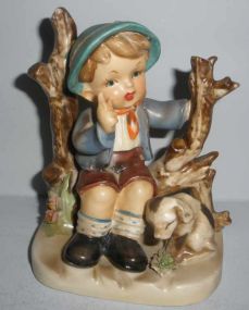 Hummel Style Figure Young Boy w/Puppy