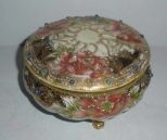 Nippon ornate covered footed powder box jeweled