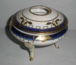 Nippon 3 footed covered hair receiver cobalt & white with gold gilt