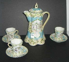 7 Piece Oriental Enameled Coffee Set