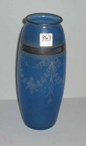 Blue Frosted Vase Gold Trim Vase