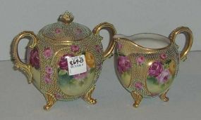 Nippon Aqua Beaded Sugar and Creamer