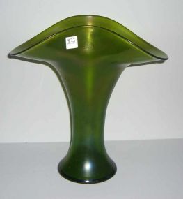 Green Iridescent Flared Top Vase