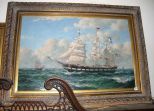 Large Oil on Canvas Ship