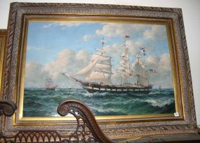 Large Oil on Canvas Ship