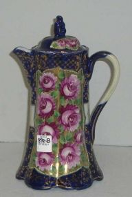Nippon Chocolate Pot with blue Trim & Pink Roses