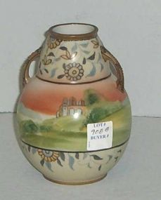 Nippon double handled vase with castle scene