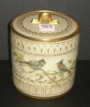 Gold & white round cracker jar with lid