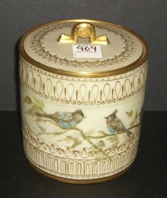 Gold & white round cracker jar with lid