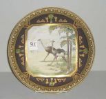 Hand painted Nippon plate with raised & enameled ostrich