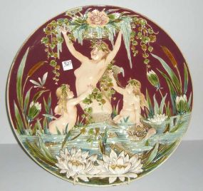 Large charger plate with nude lady & girls in water