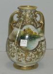Nippon Double Handle Vase w/Lake Scene