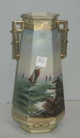 Nippon Double Handle Vase w/Sailboats