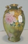 Nippon Double Handle Tapestery Vase with Roses